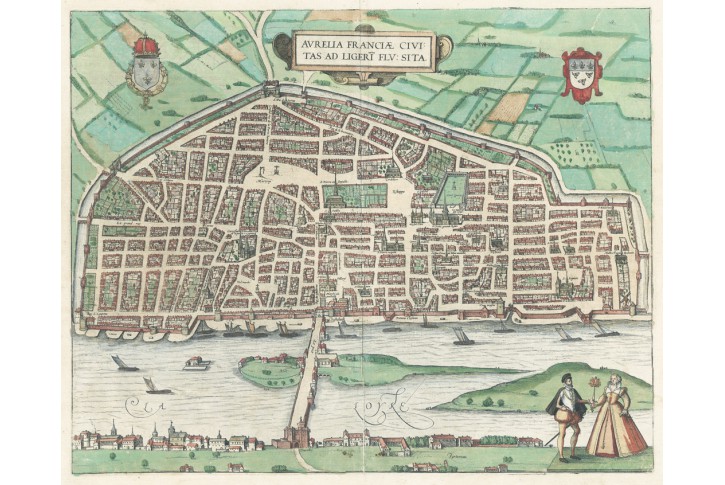 Orleans, Braun Hogenberg,  kolor. mědiryt 1581