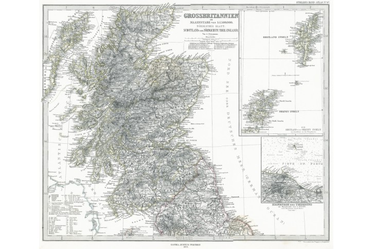 Velká Británie sever, Stieler,  oceloryt, 1872
