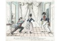 Kostýmy k Nestroyovi, kolor. mědiryt, 1840