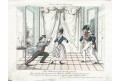 Kostýmy k Nestroyovi, kolor. mědiryt, 1840
