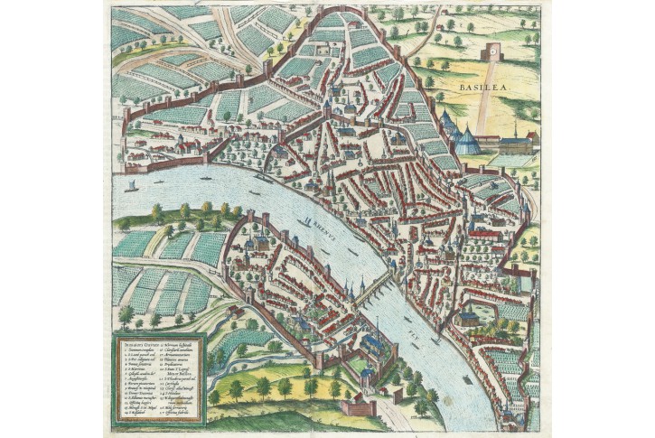 Basel, Braun Hogenberg, kolor. mědiryt, 1575