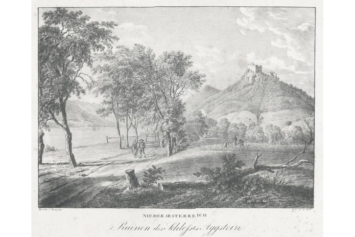 Aggstein - Wachau, Kunike, litografie, 1826