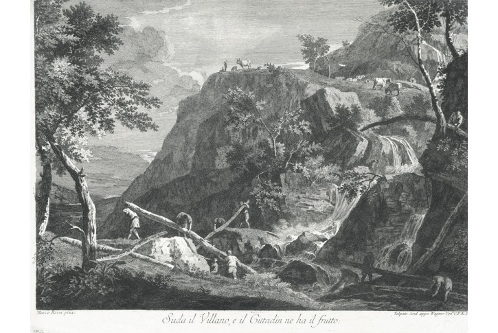 Krajina s dřevorubci, Volpato, mědiryt, (1765)