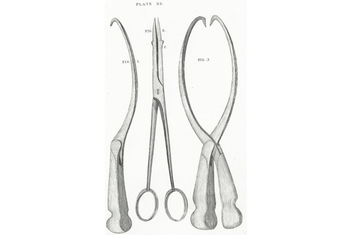 Chirurgie nástroje III., Bell,  mědiryt, 1786