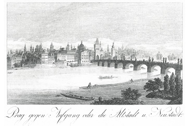 Praha od východu,  André, mědiryt, 1827