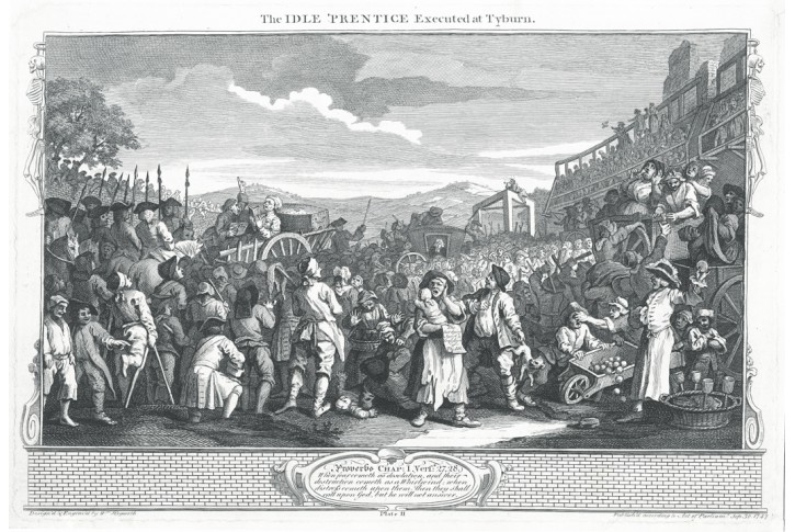 Řeč před popravou, Hogarth, mědiryt, 1747