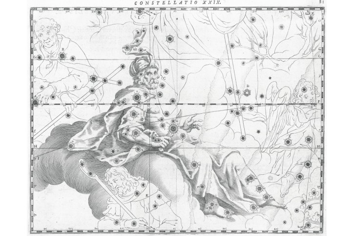Štír -  sv Bartoloměj  souhvězdí, mědiryt, 1627