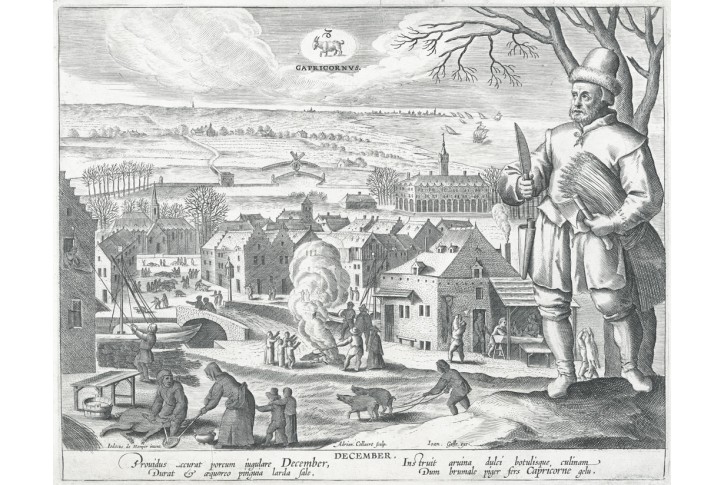 Kozoroh - prosinec, A. Collaert, mědiryt, (1630)