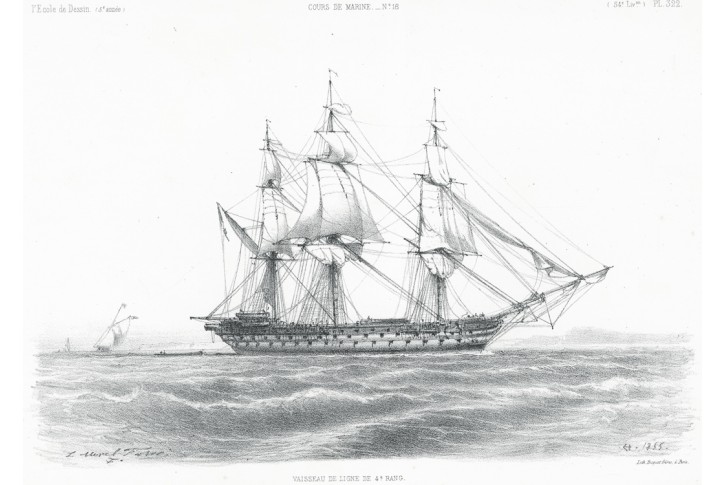 Loď plachetnice, Morel, litografie, 1855