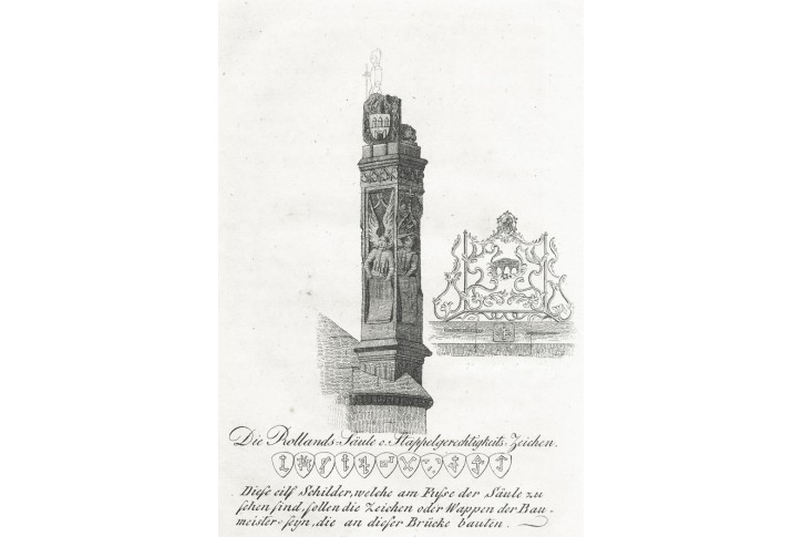 Praha Karlův most  Roland, mědiryt, 1827
