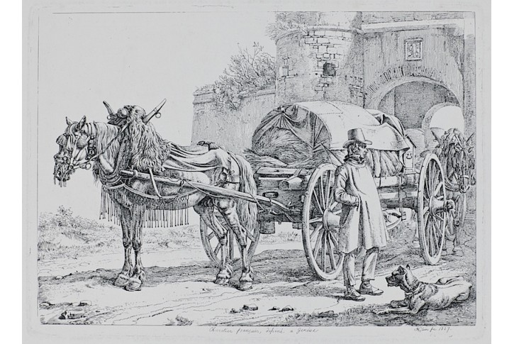 Klein J.A., Kůň s vozem, lept , 1827