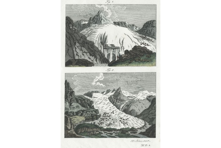 Rheinwald Gletscher, Bertuch, mědiryt, (1800)