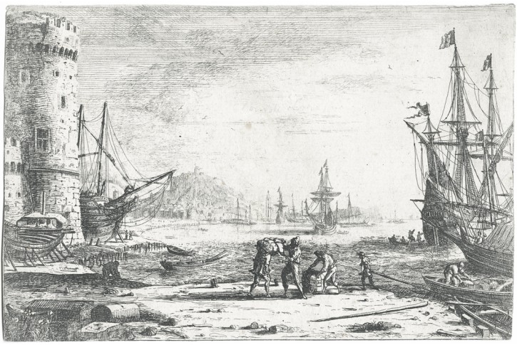 Le Lorrain Claude, přístav, mědiryt, (1650)