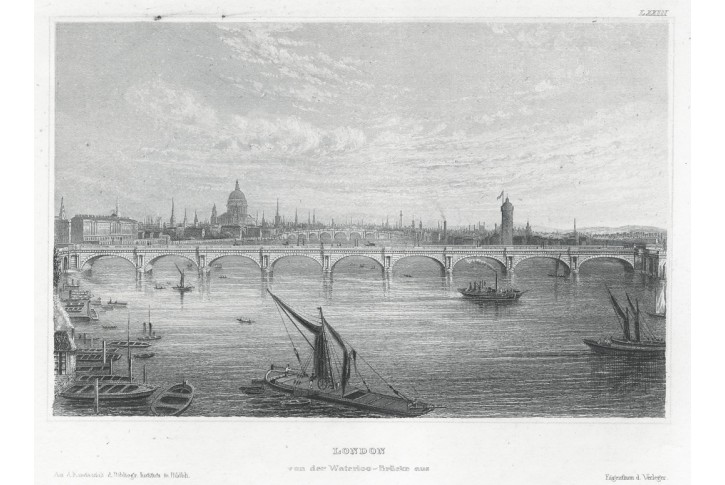 London Waterloo Bridge , Meyer, oceloryt, 1850