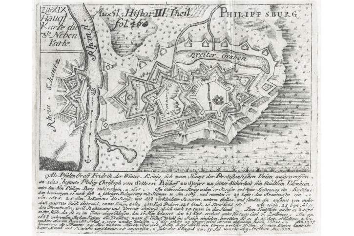 Philippsburg, Desing, mědiryt, 1741