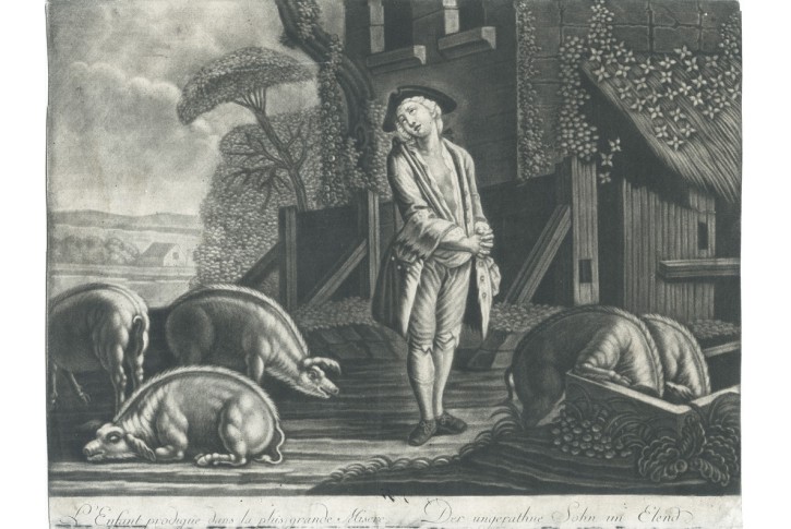 Marnotratný syn, Haid, mezzotinta, (1750)