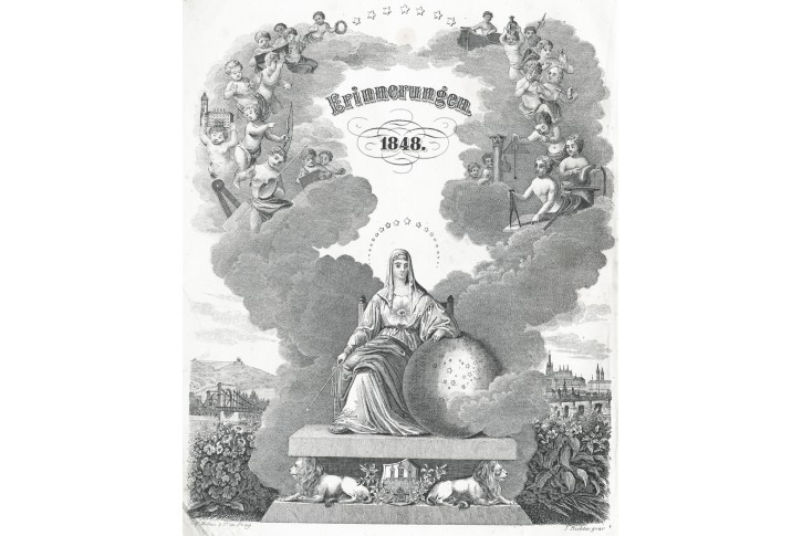 Praha alegorie Erinerungen, Medau, Litogr., 1848