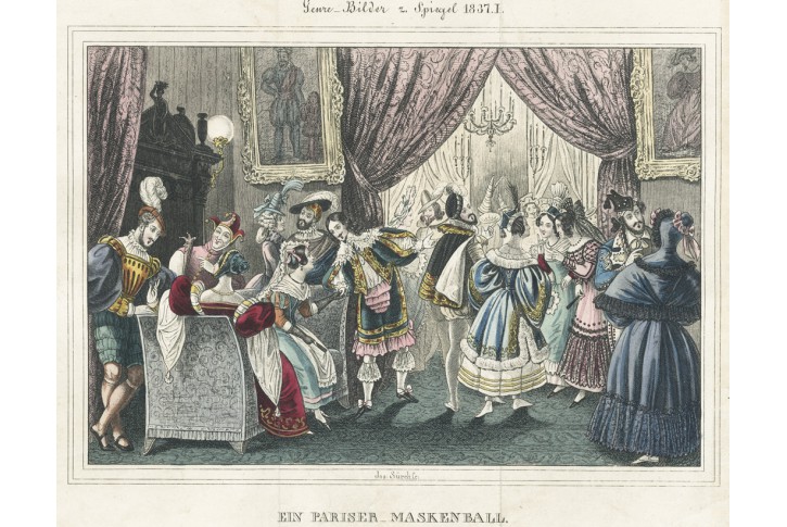 Maškarní bál, kolor. mědiryt, 1837