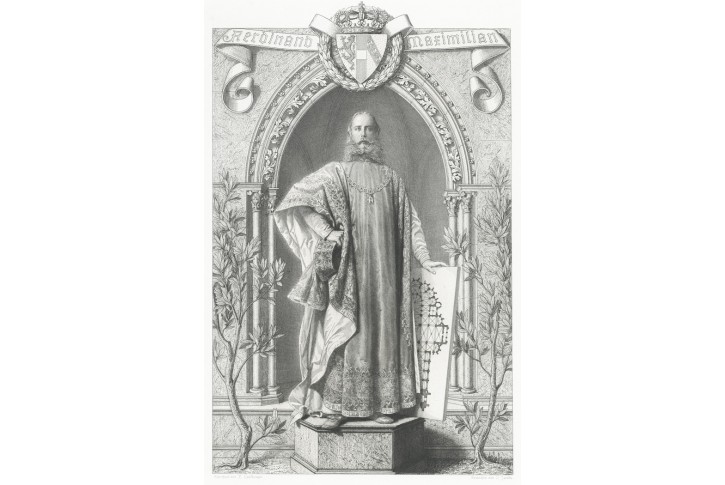 Maxmilián I. Mexický, oceloryt, 1879