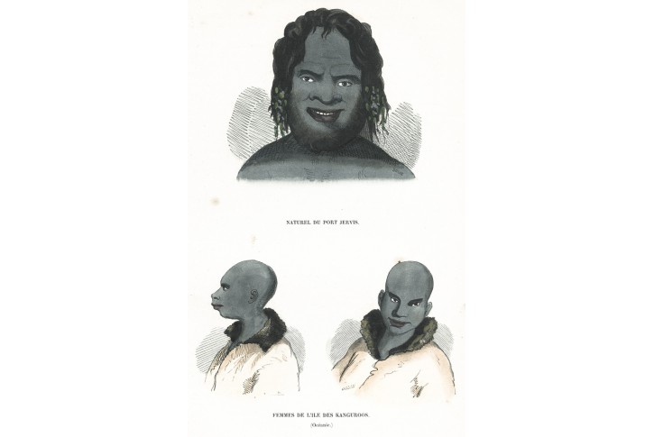Australie domorodci, Wahlen, kolor. dřevoryt, 1844