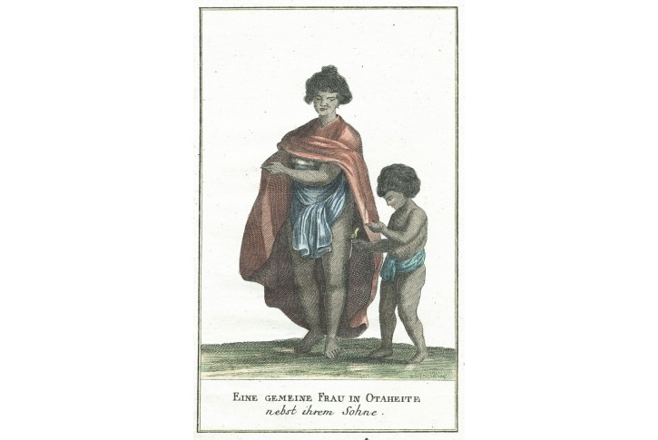 Tahiti kroj, kolor. mědiryt, (1800)