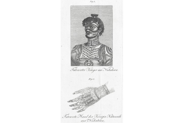 Tetování Polynesie , mědiryt, (1800)