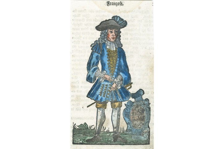 Francie šlechtic, kolor. dřevořez, 17. stol.