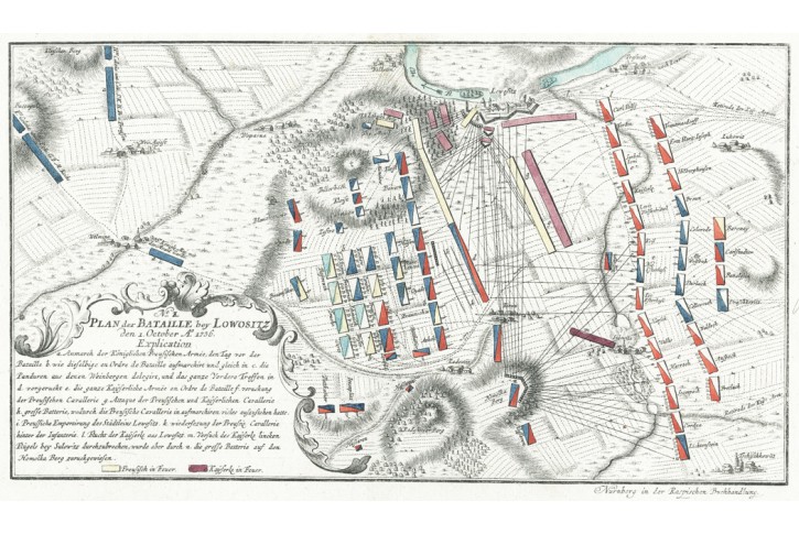 Lovosice,  bitva plán, Raspe, mědiryt 1764