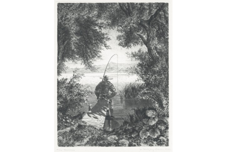Rybář u vody, W. Breuer, Lept, 1919