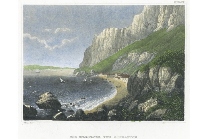 Gibraltar průliv, Meyer, kolor. oceloryt, 1850