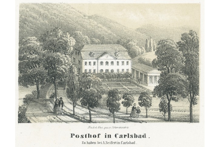 Karlovy Vary pošta, Seifert, litografie, (1860)