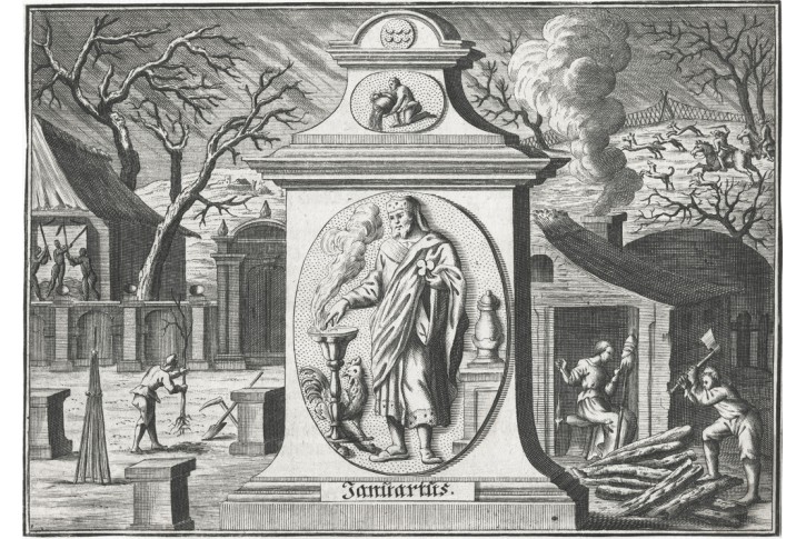 12 měsíců alegorie, 12 listů, mědiryty, 1704