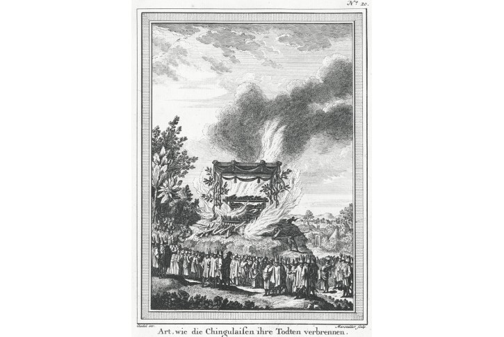 Cejlon spalování mrtvých, Scwabe, mědiryt, (1760)
