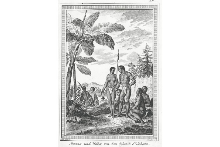 Sant John ostrov Karibik, Schwabe, mědiryt, 1748