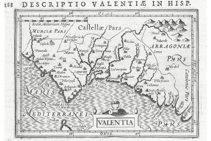 Valencia, Bertius - Hondius, mědiryt, 1616