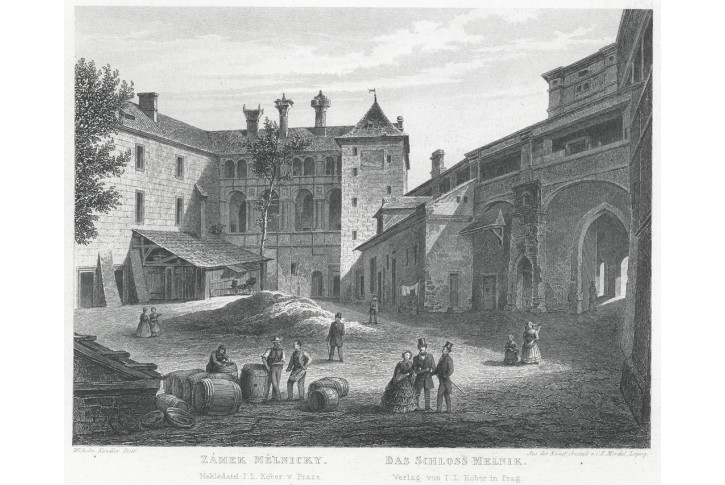 Mělník zámek, Mikovec, oceloryt 1860