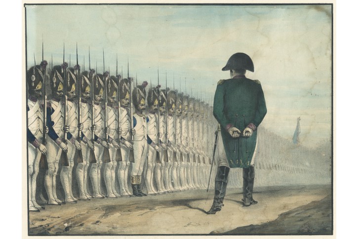 Napoleon přehlídka, kolor. litografie, (1840)