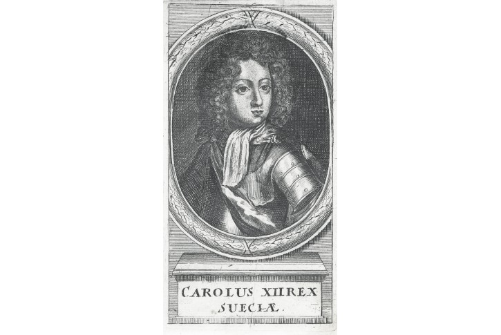 Karel XII., mědiryt, 18. stol.