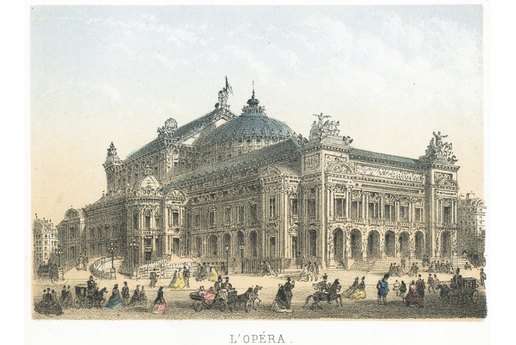 Paris Opera, Riviere, kolor. litografie, 1870