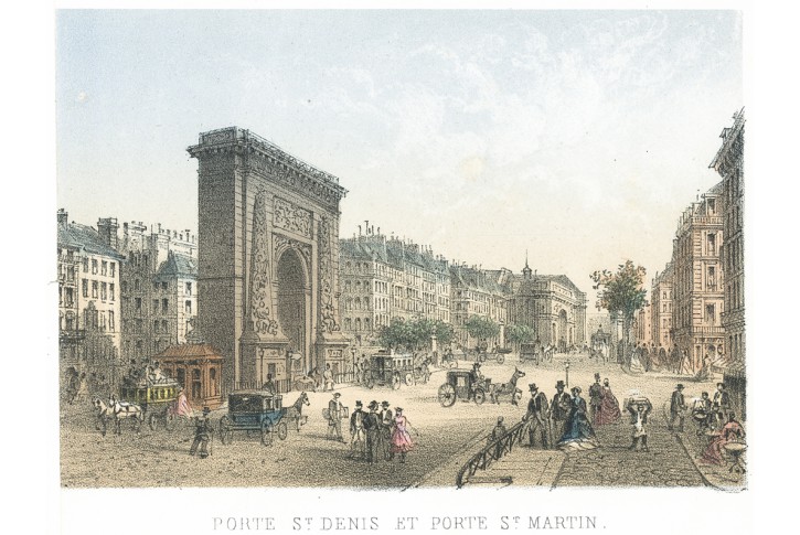 Paris St Denis, Riviere, kolor. litografie, 1870