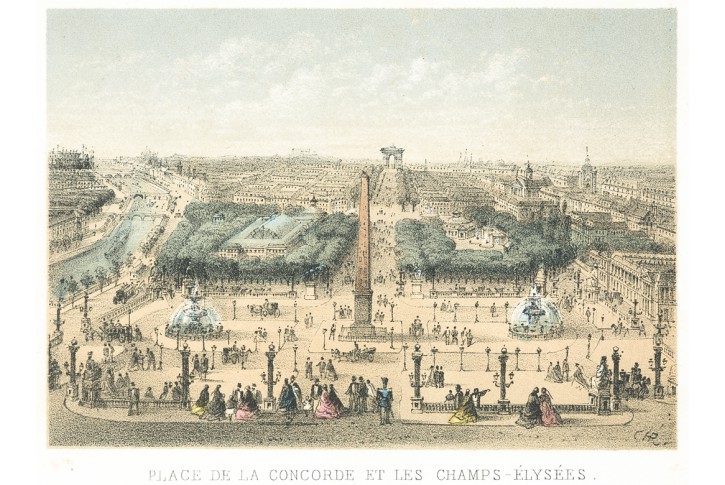 Paris Concorde, Riviere, kolor. litografie, 1870