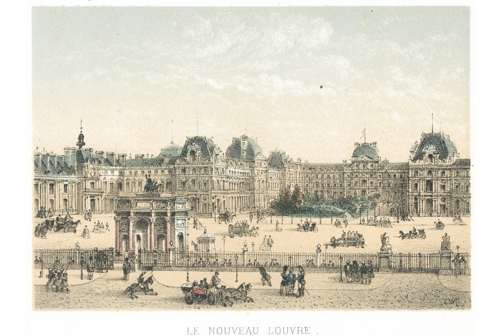 Paris Louvre, Riviere, kolor. litografie, 1870