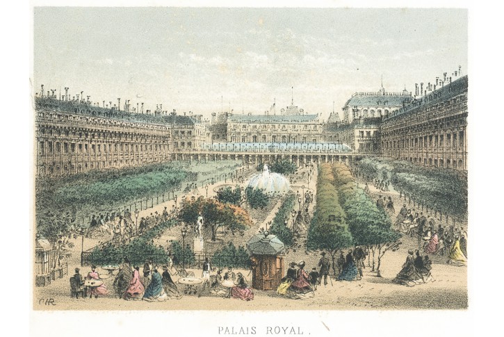 Paris Palais Royal, Riviere, kolor. litograf, 1870