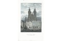 Praha Týnský chrám, Herloss, kolor. oceloryt, 1841