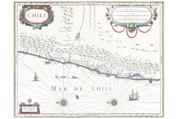 Chile - Chilli, Hondius, mědiryt, 1638