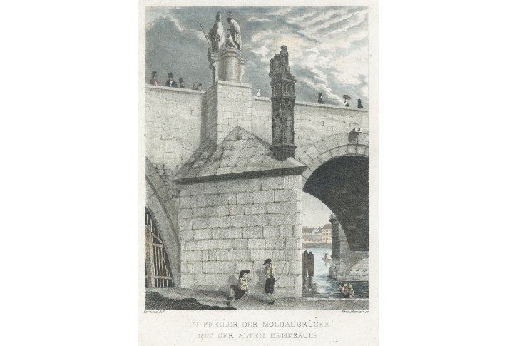 Praha Karlův most, Merklas, oceloryt, 1846