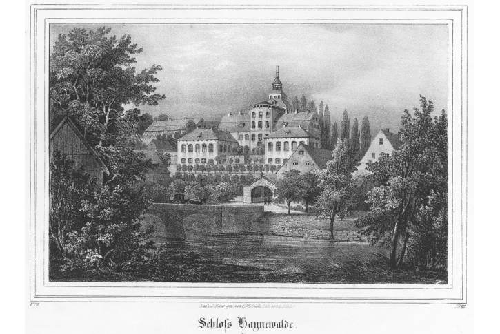 Haynewalde Schloss, Saxonia, litografie, (1840)