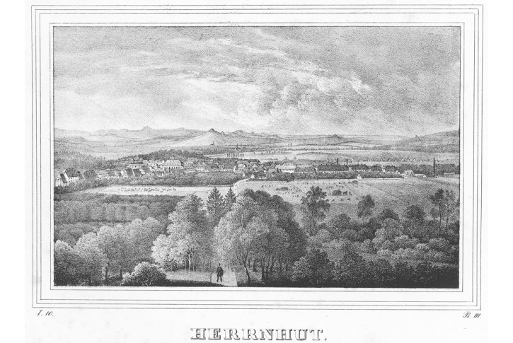 Herrnhut, Saxonia, litografie, (1840)