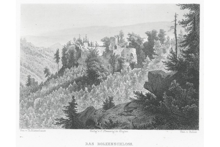 Bolczów - Bolzenschloss, oceloryt, 1885