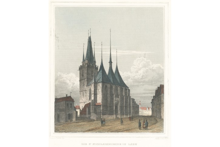 Louny sv. Mikuláše, Lange, kolor. oceloryt, 1842